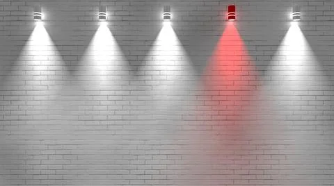 White brick wall with red lamp. 3D render Stock-Illustration