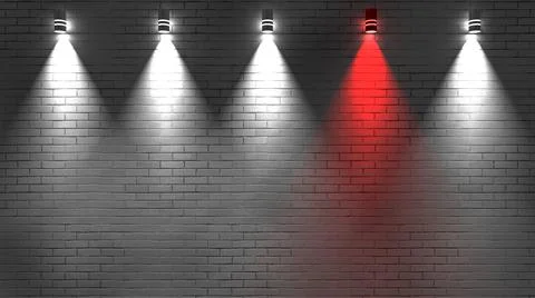 White brick wall with red lamp. 3D render Stock-Illustration
