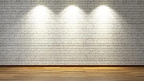 White brick wall with three spot lights 3d rendering Stock Illustration