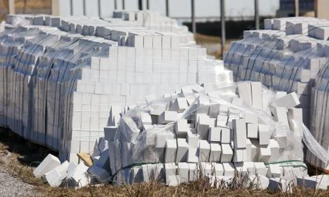 White bricks on the construction site as a building material Stockfoto's