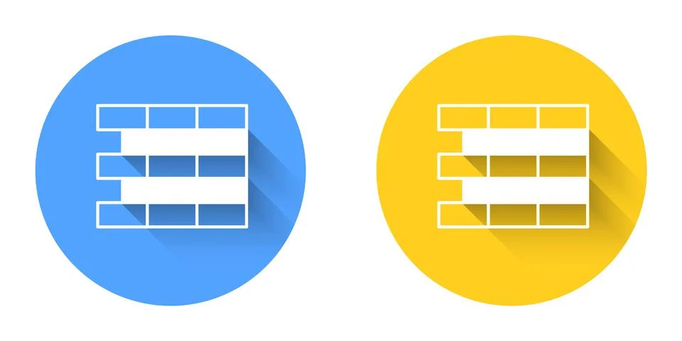 White Bricks icon isolated with long shadow background. Circle button. Vector Illustrazione stock