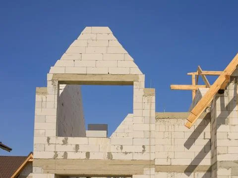 With white bricks or foam block, against the background of the sky Stock Photos