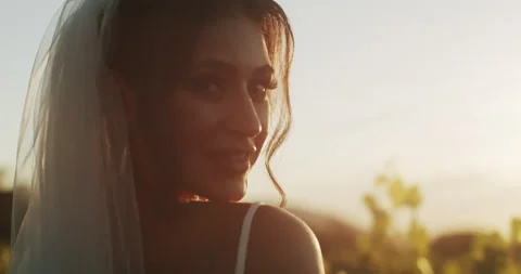 White bride turns her head and looks at the camera. Stock Footage 206608118