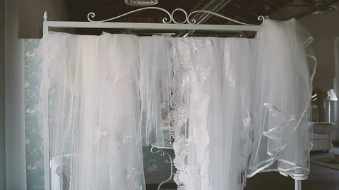 White bride's veils hanging Stock Footage 86438560