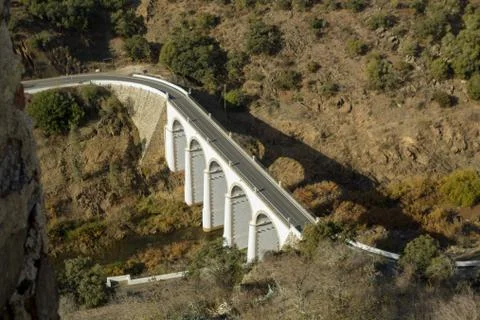White bridge across a river seen from above in Portugal Stock Photos