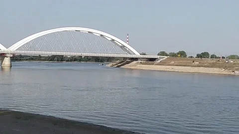 The white bridge over the river Stock Footage 214047051