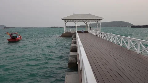 White bridge over the sea Stock Footage 234307068