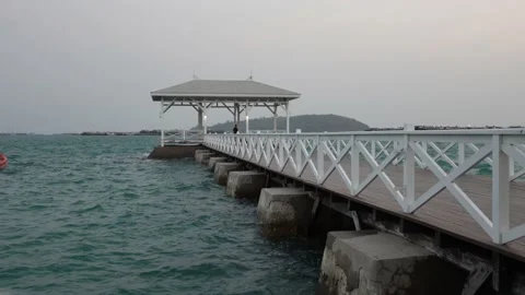 White bridge over the sea Stock Footage 234307203