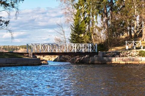 White bridge over the strait. Stock Photos