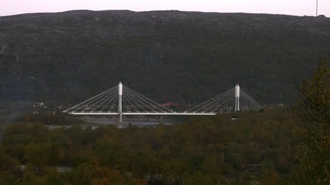 White bridge, Time lapse of the border bridge between norway and utsjoki town Stock Footage 82102612