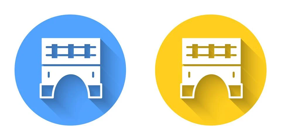 White Bridge for train icon isolated with long shadow background. Circle button Stock Illustration