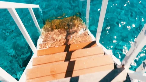 White bridge in the turquoise sea Stock Footage 86231870