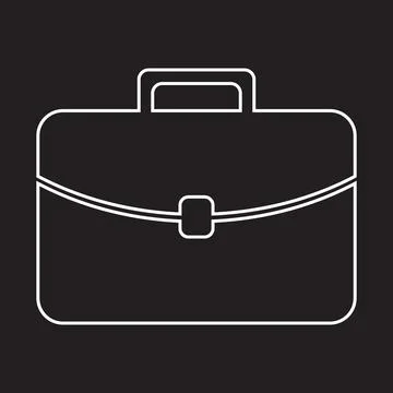 White briefcase vector line icon isolated on black background Stock Illustration