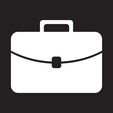 White briefcase vector solid icon isolated on black background Stock Illustration