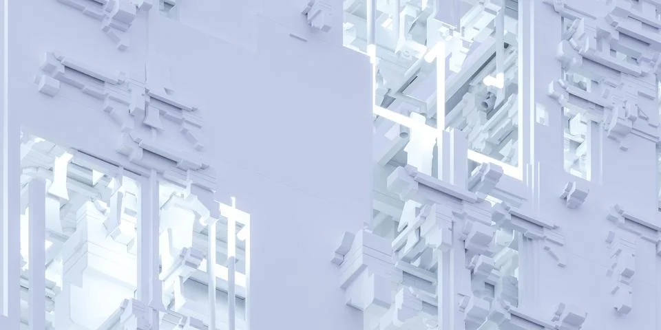 White bright laser light cube geometric shape surface 3d render illustration Stock Illustration