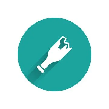 White Broken bottle as weapon icon isolated with long shadow. Green circle Stock Illustration