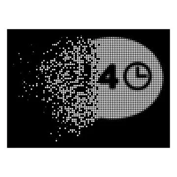 White Broken Dotted Halftone Message Hours Icon Stock Illustration
