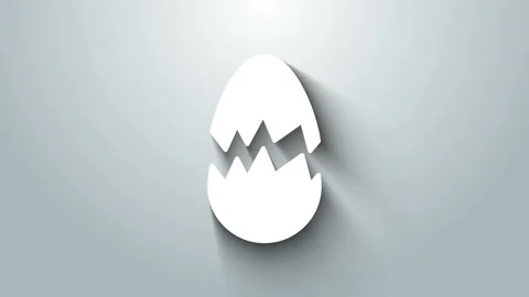 White Broken egg icon isolated on grey background. Happy Easter. 4K Video motion 動画素材 145865239