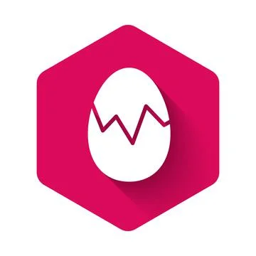 White Broken egg icon isolated with long shadow background. Happy Easter. Pink Illustrazione stock