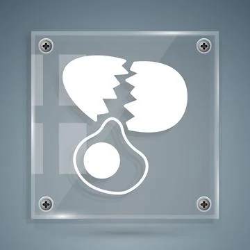 White Broken egg icon isolated on grey background. Happy Easter. Square glass Stock Illustration