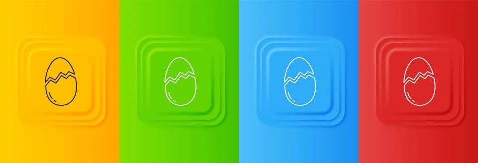 White Broken egg icon isolated on colorful background. Happy Easter. Set ic.. 스톡 일러스트