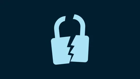 White Broken or cracked lock icon isolated on blue background. Unlock sign. 4K Stock Footage 230013870
