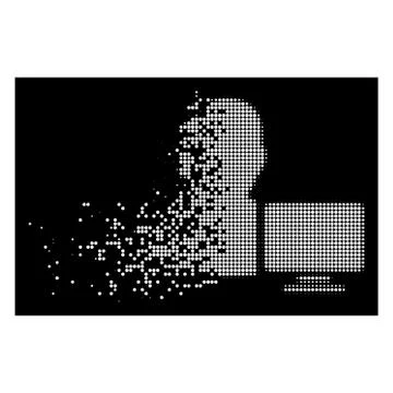 White Broken Pixelated Halftone Computer Administrator Icon Stock Illustration