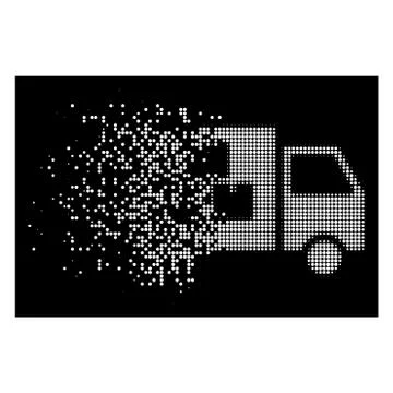 White Broken Pixelated Halftone Goods Transportation Car Icon Stock Illustration