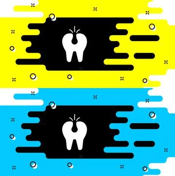 White Broken tooth icon isolated on black background. Dental problem icon Stockillustratie