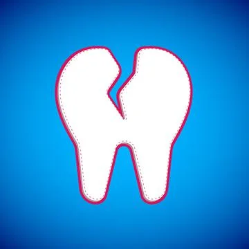 White Broken tooth icon isolated on blue background. Dental problem icon. Dental Stockillustratie