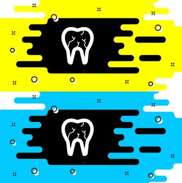 White Broken tooth icon isolated on black background. Dental problem icon. De Stock Illustration