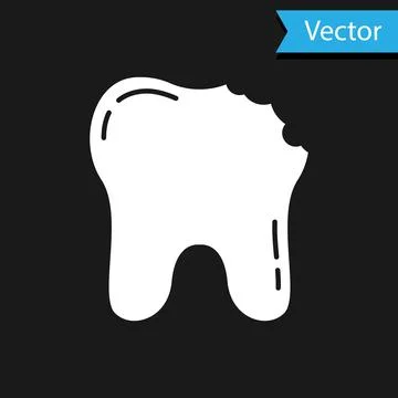 White Broken tooth icon isolated on black background. Dental problem icon. De イラスト素材