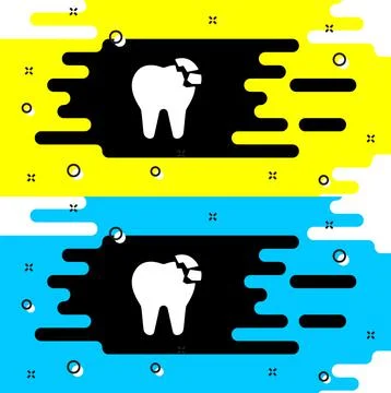 White Broken tooth icon isolated on black background. Dental problem icon. De Stock Illustration