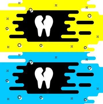 White Broken tooth icon isolated on black background. Dental problem icon. De イラスト素材