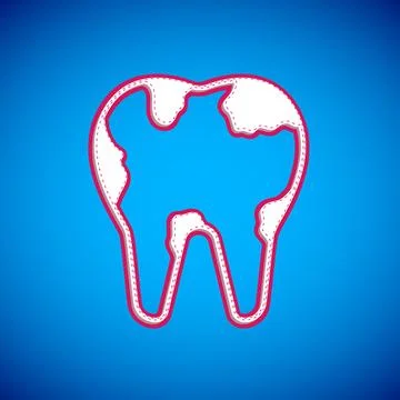 White Broken tooth icon isolated on blue background. Dental problem icon. Dental イラスト素材