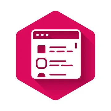 White Browser files icon isolated with long shadow background. Pink hexagon イラスト素材