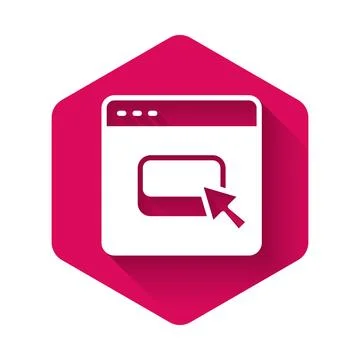 White Browser files icon isolated with long shadow background. Pink hexagon Stockillustratie