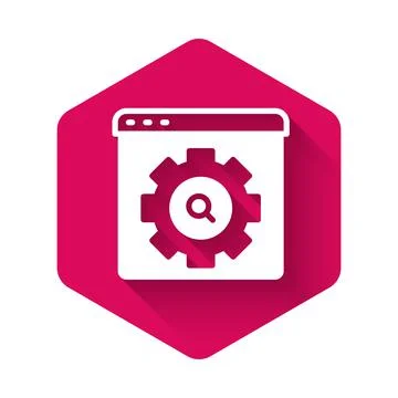 White Browser setting icon isolated with long shadow background. Adjusting Stock Illustration