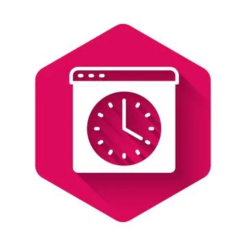 White Browser window icon isolated with long shadow background. Pink hexagon Stockillustratie