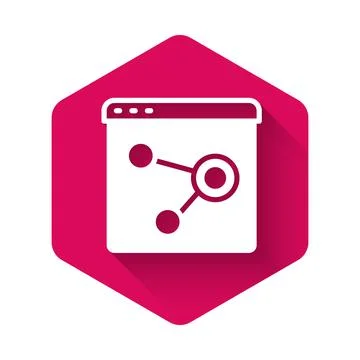 White Browser window icon isolated with long shadow background. Pink hexagon Illustrazione stock