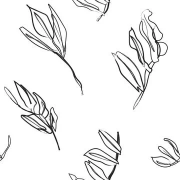 White Brushstroke Leaf seamless pattern design Stock Illustration