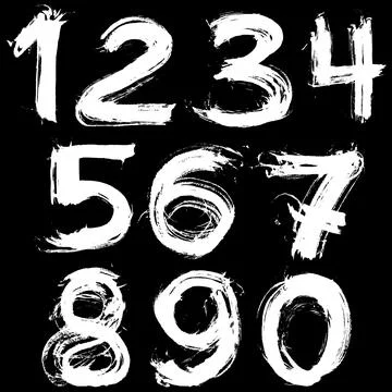 White brushstrokes numbers on black background.Vector lettering. Stock Illustration