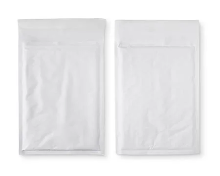 White bubble envelopes, isolated. Mock-up template. Stock Photos