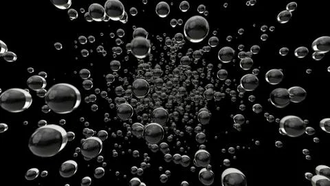 White bubble oil on black background. Flying abstract spheres or water blobs  Illustrazione stock