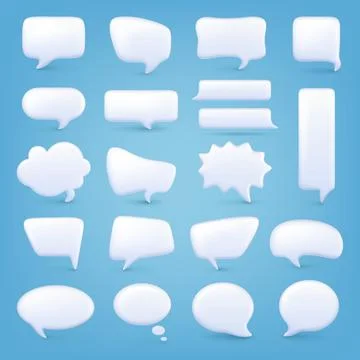 White bubble shapes 3d. Different message balloons and squares. Dialogue speech Stock Illustration