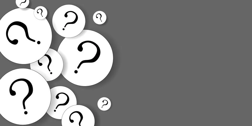 White bubbles with question mark on gray background with empty space for text. イラスト素材