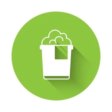 White Bucket with foam and bubbles icon isolated with long shadow backgroun.. 库存插图