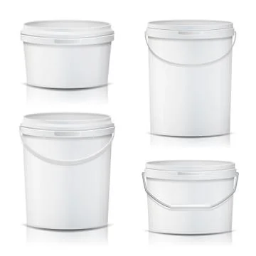 White Bucket Set Container Mock Up Vector. Product Packaging For Adhesives Stock-Illustration