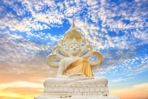 White buddha sitting isolated. Stock Photos