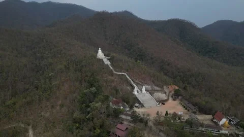 White Buddha Statue Temple on Mountain Top in Pai, Mae Hong Son, Thailand Stock Footage 335600895